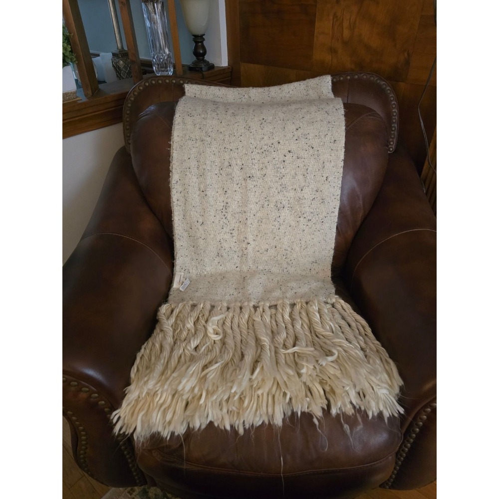 Anthropologie‎ Chunky Fringe Throw/scarf Cream flecked confetti knit soft Boho